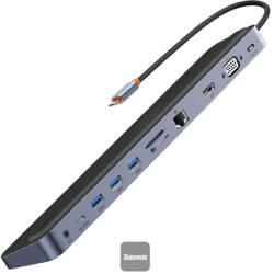 Baseus DOCKING Station Baseus EliteJoy Gen2, conect PC USB-C, HDMIx1, USB 3.0x3|USB-C PDx1 de 100W, VGAx1, Jack 3.5mmx1, card readerx1, RJ-45 Gigabitx1, LED, gri WKSX030013 (timbru verde 0.8 lei) - 693217261