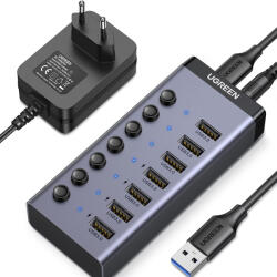 UGREEN Hub USB cu adaptor de alimentare Ugreen, 5Gbps, gri, 90307