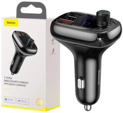 Baseus MODULATOR AUTO FM Baseus OS-Baseus T Shaped S-13, BT 5.0, 12-24V, 87, 5-108 MHz, MP3 / WAV / FLAC / APE / WMA, 2xUSB, 1xUSB-C, micro SD 32GB MAX, raza 5m / 10m, bk CCMT000101 (timbru verde 0.18 lei)-6