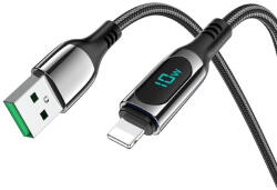 hoco. Cablu USB la iPhone cu Display LED Hoco S51, 2.4A, 1.2m, negru