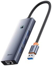 Baseus DOCKING STATION Baseus UltraJoy 4 in 1, input USB, output 3 x USB 3.0 / 1 x LAN Gigabit RJ45, 1 x USB Type-C, gri B0005280B811-12 (timbru verde 0.18 lei) - 6932172653354