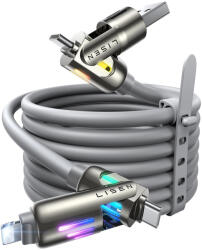 Lisen Cablu Fast Charge Type-C, Lightning Lisen, RGB, 240W, 2m, gri