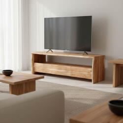 FDY Comoda TV Koryna din lemn masiv de acacia, culoare nuc, 140 x 40 x 45 cm