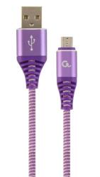 Gembird CABLU alimentare si date GEMBIRD, pt. smartphone, USB 2.0 (T) la Micro-USB 2.0 (T), 2m, premium, cablu cu impletire din bumbac, violet cu insertii albe, CC-USB2B-AMmBM-2M-PW (timbru verde 0.08 lei)