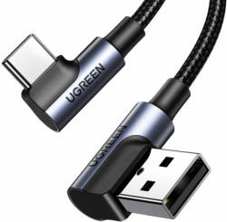 UGREEN CABLU alimentare si date Ugreen, US176, Fast Charging Data Cable pt. smartphone, USB la USB Type-C 3A Complete Angled 90°, braided, 3m, gri 70875 (timbru verde 0.08 lei) - 6957303878758