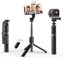 Techsuit Selfie stick Bluetooth cu trepied si LED Techsuit Q03s, 76cm
