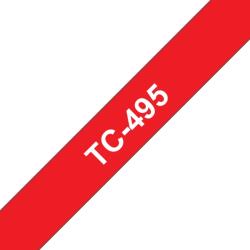 Brother Banda laminata Original Brother White on Red, TC495, pentru E105|E110|H100|H101|H105|H110|H111|P300|128|200|1000|1010|1090|1100|1120|1130|1160|1170|1180|1190|1200|1230|1280|1290|6100|7100|ST1150, 9mm,