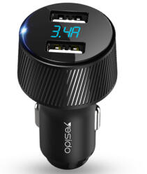 YESIDO Incarcator auto Yesido Y31, 2x USB, 18W, 3.4A, afisaj LED, negru