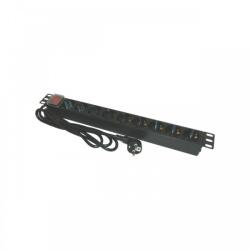 Emtex Bara alimentare aluminiu / PDU, 19 inch, 9 prize Schuko + switch, 16A, 3500W, 3x1.5, 2m - EMTEX PDU9K (timbru verde 2 lei)