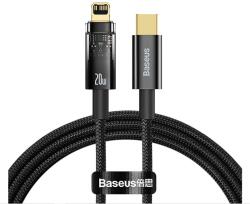 Baseus CABLU alimentare si date Baseus Explorer, Fast Charging Data Cable pt. smartphone, USB Type-C la Lightning 20W, 1m, Auto Power-Off, negru transparent CATS000001 (timbru verde 0.18 lei) - 6932172605667