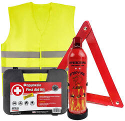 Carpower Set KTEO de Siguranță Auto cu Farmacie Extinctor Triunghi de Siguranță și Vestă Reflectorizantă 99004 (99004)