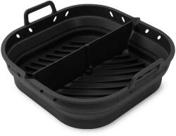  DAM ELECTRONICS összecsukható, téglalap alakú szilikon air fryer forma fogantyúkkal - 22 × 23 cm - élelmiszeripari minőség - fekete (8434600263244)
