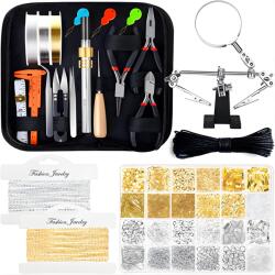 Kit complet bijuterii DIY, Luxofia, 1830+ piese si 21 unelte, clesti profesionali, accesorii cercei, bratari si coliere, set pentru incepatori si handmade, negru (32)