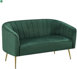  Design kétszemélyes kanapé, sötétzöld Velvet szövet/gold króm-arany, BAGY - fenyobutor24
