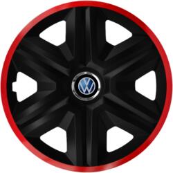 AutoHelix MSA Set 4 Capace Roti pentru Volkswagen, model Fast Black Cu Rama Rosie, R16 (22972)