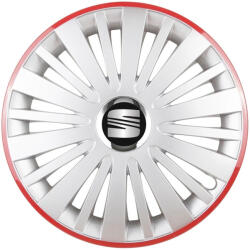 AutoHelix MSA Set 4 Capace Roti, potrivite jantelor de R16, pentru Seat, model falcon argintiu cu rama rosie (13158)