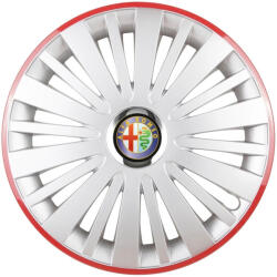 AutoHelix MSA Set 4 Capace Roti, potrivite jantelor de R16, pentru Alfa Romeo, model falcon argintiu cu rama rosie (13086)