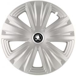 AutoHelix MSA Set 4 Capace Roti potrivite jantelor de 14 inch, pentru Skoda Nou Alb-Negru, model Luna Crom (17771)