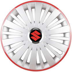 AutoHelix MSA Set 4 Capace Roti, potrivite jantelor de R16, pentru Suzuki, model falcon argintiu cu rama rosie (13173)