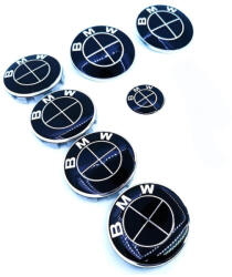 AUTOHELIX MSA Set 7 embleme BMW, negre full, capota 82 mm, portbagaj 74mm, capace jante aliaj 68mm, sigla volan 44 mm (K0286-0626-011)