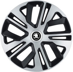 CREATIVE REY Set 4 Capace Roti R15 inch, pentru Skoda Alb Negru, model Raven Mix (19938-1)