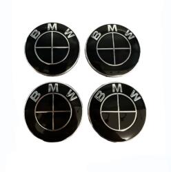  Set 4 Capace Aliaj BMW, Interior 56mm - 68mm Exterior. Negru Complect (BMW56N)