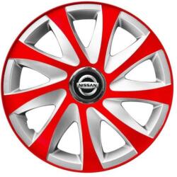 AutoHelix MSA Set 4 capace roti 14 inchi R14 Drift Rosu-Gri, Compatibil cu Nissan (6105)