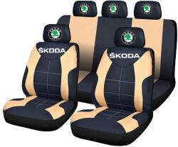 AutoHelix MSA Set Huse Scaune Universale Compatibile cu Skoda - Negru/Crem (HSAREN8.4)