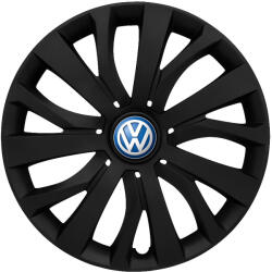 Autohelix Msa Set 4 capace roti 16 inch (R16) compatibile Volkswagen, Model - 432 Black Edition, Sigla Albastra (432VwAlbastruBlack)