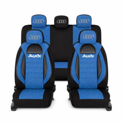 AutoHelix MSA Set Huse Scaune Universale Racing, Albastru cu Negru Personalizate cu Audi (RAC44491)