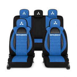 AutoHelix MSA Set Huse Scaune Universale Racing, Albastru cu Negru Personalizate cu Mitsubishi (RAC44491.8)
