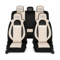 AutoHelix MSA Set Huse Scaune Universale Racing, Bej cu Negru Personalizate cu Audi (RAC44489)