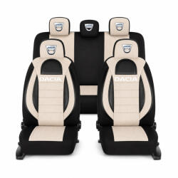 AutoHelix MSA Set Huse Scaune Universale Racing, Bej cu Negru Personalizate cu Dacia (RAC44489.2)