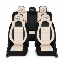 AutoHelix MSA Set Huse Scaune Universale Racing, Bej cu Negru Personalizate cu Hyundai (RAC44489.6)