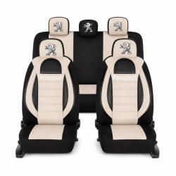 AutoHelix MSA Set Huse Scaune Universale Racing, Bej cu Negru Personalizate cu Peugeot (RAC44489.12)