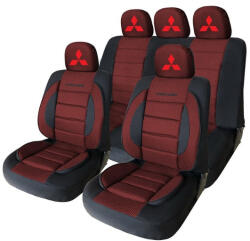 AutoHelix MSA Set Huse Scaune Universale Premium Carguard Personalizate cu Mitsubishi - Negru/Visiniu (HLXred.8)