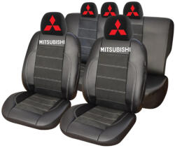AutoHelix MSA Set Huse Scaune Universale Din Piele Ecologică Si Alcantara Personalizate Cu Mitsubishi, Negre (HLX08649.10)