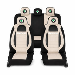 AutoHelix MSA Set Huse Scaune Universale Racing, Bej cu Negru Personalizate cu Skoda (RAC44489.16)