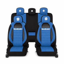 AutoHelix MSA Set Huse Scaune Universale Racing, Albastru cu Negru Personalizate cu Suzuki (RAC44491.18)