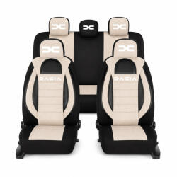 AutoHelix MSA Set Huse Scaune Universale Racing, Bej cu Negru Personalizate cu Dacia Nou (RAC44489.3)