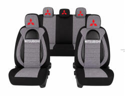 AutoHelix MSA Set Huse Scaune Universale Racing, Gri cu Negru Personalizate cu Mitsubishi (RAC44493.8)