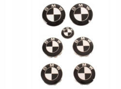 Autohelix Msa Set 7 embleme Bmw, alb-negru capota 82mm, portbagaj 74mm, capace jante aliaj 68mm, sigla volan 44mm (122)