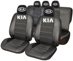AutoHelix MSA Set Huse Scaune Universale Din Piele Ecologică Si Alcantara Personalizate Cu Kia, Negre (HLX08649.9)