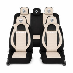 AutoHelix MSA Set Huse Scaune Universale Racing, Bej cu Negru Personalizate cu Renault (RAC44489.13)
