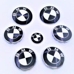 Autohelix Msa Set sigle embleme BMW 7 piese, alb negru, capota 82 mm, portbagaj 74mm, 4 capace jante aliaj 68mm, volan 44 mm, seria Seria 3, E90, E91, F30, F31 (EnzomStore-K0313-250723-22-1)