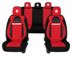 AutoHelix MSA Set Huse Scaune Universale Racing, Visiniu cu Negru Personalizate cu Suzuki (RAC44490.18)