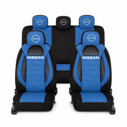 AutoHelix MSA Set Huse Scaune Universale Racing, Albastru cu Negru Personalizate cu Nissan Nou (RAC44491.10)