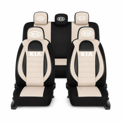 AutoHelix MSA Set Huse Scaune Universale Racing, Bej cu Negru Personalizate cu Kia (RAC44489.7)