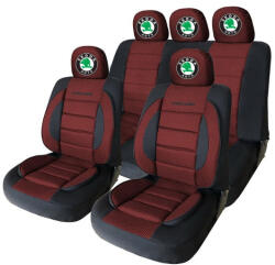 AutoHelix MSA Set Huse Scaune Universale Premium Carguard Personalizate cu Skoda - Negru/Visiniu (HLXred.14)