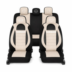 AutoHelix MSA Set Huse Scaune Universale Racing, Bej cu Negru Personalizate cu Nissan Nou (RAC44489.10)